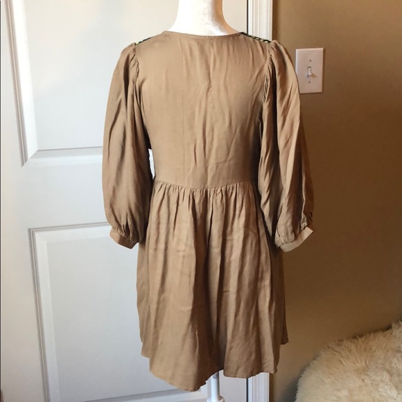 NWOT Umgee Tan 3/4 Sleeve Dress with Aztec Print - Picture 5 of 6